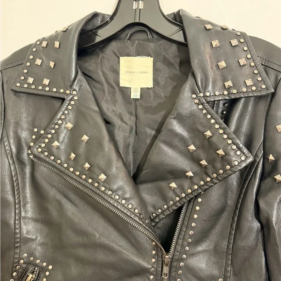 Silence + Noise Irina Embroidered Vegan Leather Moto Jacket XS - Picture 7 of 16
